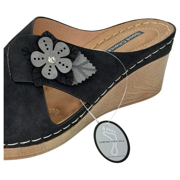 Good Choice Selly Black Womens Wedge Sandals Size 7.5M - Picture 7 of 11